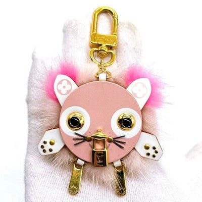 LOUIS VUITTON WILD FUR CAT BAG CHARM BIJOU SAC KEY HOLDER M63093 PINK MONOGRAM