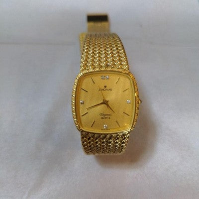 JUNGHANS LADIES WRISTWATCH SQUARE FACE ALL STAINLESS STEEL DIAL COLOR GOLD