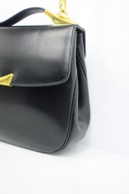 CHRISTIAN DIOR BLACK LEATHER SHOULDER BAG GOLD HARDWARE COIN PURSE