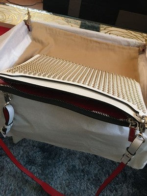 CHRISTIAN LOUBOUTIN SKY POUCH SPIKE STUDS WHITE CLUTCH BAG MINT