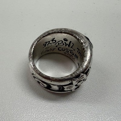 BILL WALL LEATHER CHERRY BLOSSOM RING US 10 SILVER FLORAL DESIGN GUARANTEE CARD