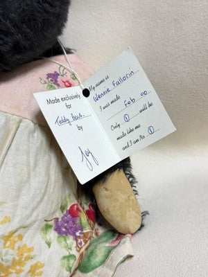 FORGET ME NOT ARTIST BEAR, JOY'S CREATION, ANTIQUE BLACK MOHAIR TEDDY BEAR