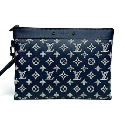 LOUIS VUITTON MONOGRAM SHADOW POCHETTE TO GO M83382 CLUTCH BAG NAVY BLACK