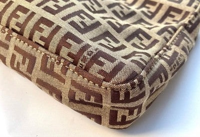 FENDI FF PATTERN ZUCCHINO ZUCCA LOGO TOP HANDLE BAG, LEATHER, BROWN, WOMEN ITALY