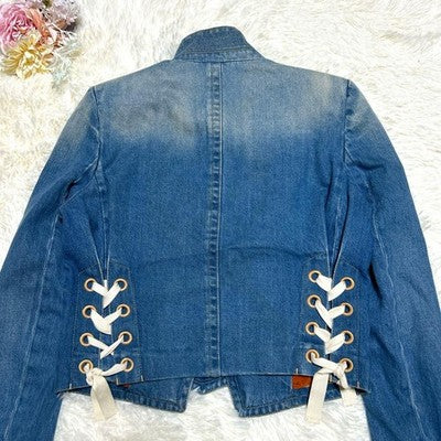 GUCCI NAPOLEON DENIM JACKET WITH GOLD BUTTONS FLORAL LINING M WOMEN