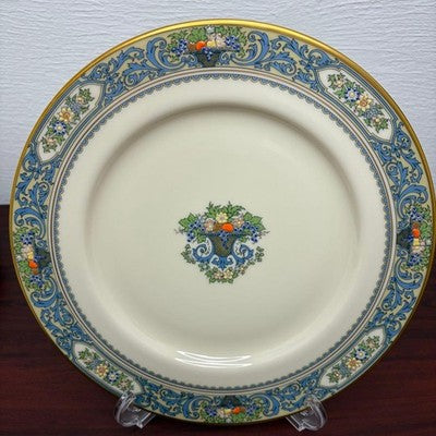 LENOX AUTUMN DINNER PLATES 27CM SET OF 6 IVORY BLUE GOLD TRIM USA MADE VINTAGE