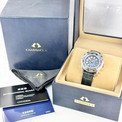 CITIZEN CAMPANOLA COSMOSIGN AA7800-02L MOON PHASE BLUE DIAL WATCH BOX PAPERS