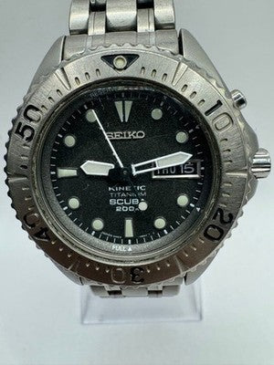 SEIKO GRAY GHOST 5M63-0B40 PROSPEX KINETIC TITANIUM BLACK DIAL MEN'S WATCH AS IS