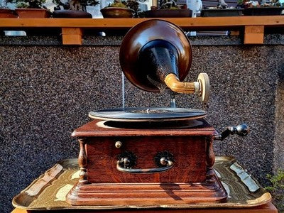 COLUMBIA DISC GRAPHOPHONE PHONOGRAPH 1907 ANTIQUE WOOD W RECORD JAPAN