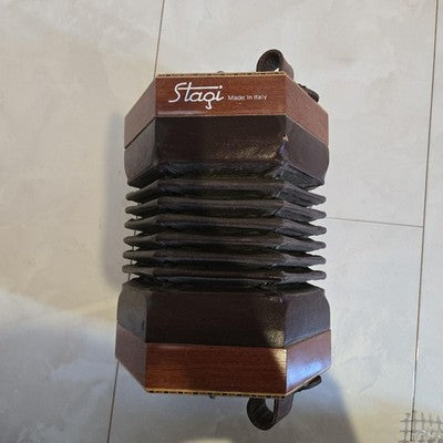 DECORATIVE CARVED WOOD ENGLISH CONCERTINA ACCORDION - HEXAGONAL SHAPE