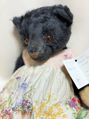 FORGET ME NOT ARTIST BEAR, JOY'S CREATION, ANTIQUE BLACK MOHAIR TEDDY BEAR