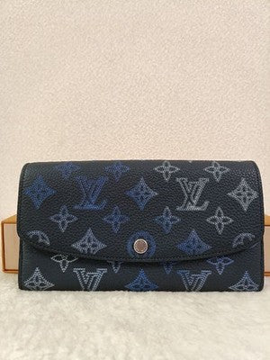LOUIS VUITTON MAHINA IRIS LONG WALLET NAVY MONOGRAM LEATHER FLIGHT MODE IC CHIP