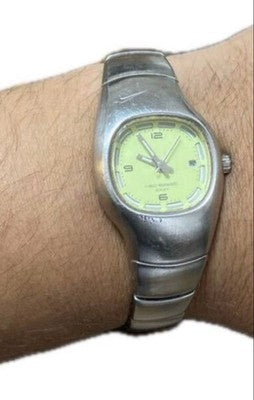NIKE VINTAGE TRIAX ARMORED WOMENS STAINLESS QUARTZ WATCH LIME GREEN DIAL