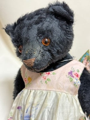 FORGET ME NOT ARTIST BEAR, JOY'S CREATION, ANTIQUE BLACK MOHAIR TEDDY BEAR