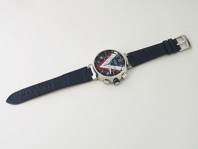 LOUIS VUITTON TAMBOUR CHRONOGRAPH DAMIER COBALT V QA076 SS BLUE/WHITE/RED WATCH
