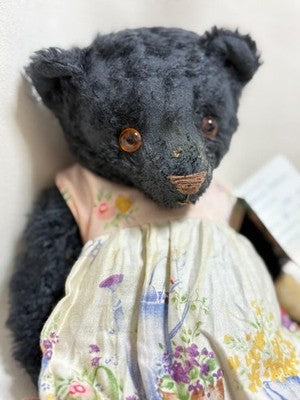 FORGET ME NOT ARTIST BEAR, JOY'S CREATION, ANTIQUE BLACK MOHAIR TEDDY BEAR