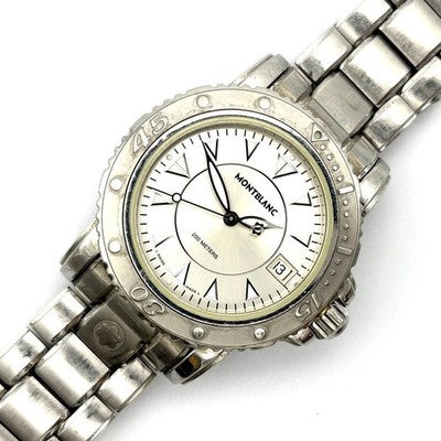 MONTBLANC MEISTERSTUCK DIVER DATE 7037 QUARTZ WATCH 200M WHITE DIAL STEEL