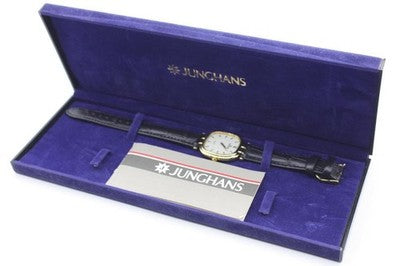 JUNGHANS WHITE DIAL 2 HAND MEN'S WRISTWATCH LEATHER BELT QUARTZ EXCELLENT+++++