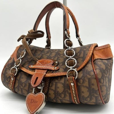 CHRISTIAN DIOR ROMANTIC TROTTER HANDBAG PVC BROWN HEART PADLOCK (NO KEY)