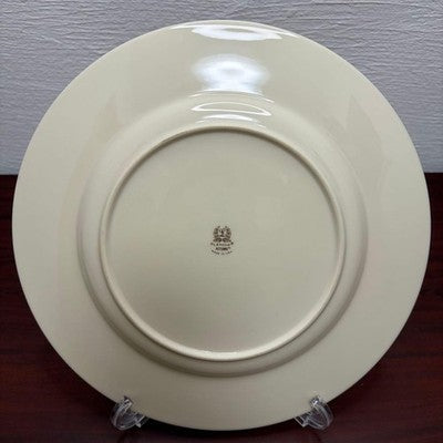 LENOX AUTUMN DINNER PLATES 27CM SET OF 6 IVORY BLUE GOLD TRIM USA MADE VINTAGE