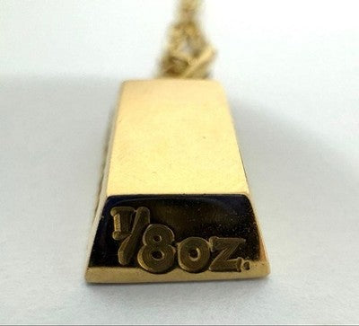 CARTIER 1/8 OZ INGOT PENDANT & 2C LOGO CHAIN SET 750 YELLOW GOLD RARE VINTAGE