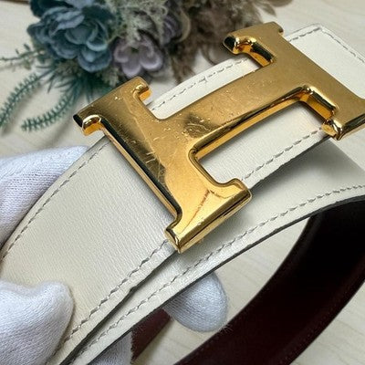 HERMES CONSTANCE REVERSIBLE H BELT SIZE 65 CREAM BROWN GOLD HW Z STAMP 1996