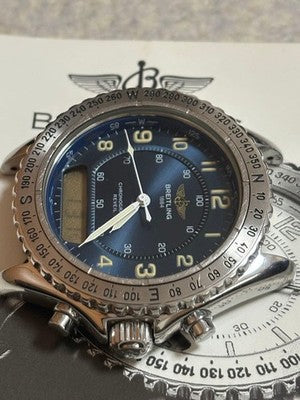 BREITLING CHRONOGRAPH REVEIL A51035 STEEL QUARTZ ANALOG DIGITAL WATCH USED BOX