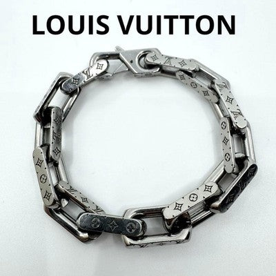 LOUIS VUITTON COLLIER CHAIN MONOGRAM BRACELET SILVER METAL MEN LUXURY AUTHENTIC
