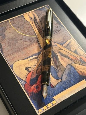 PELIKAN SOUVERAN M600 GEORG TIPPEL ART COLLECTION 14K F NIB FOUNTAIN PEN W/BOX