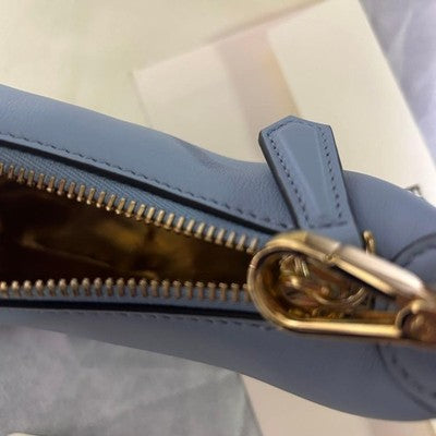 FENDI NANO FENDIGRAPHY POUCH 7AS089 LIGHT BLUE LEATHER UNUSED W/ DUST BAG