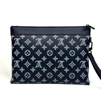 LOUIS VUITTON MONOGRAM SHADOW POCHETTE TO GO M83382 CLUTCH BAG NAVY BLACK