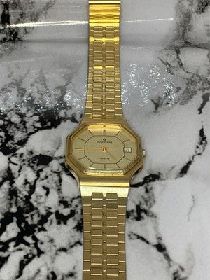 JUNGHANS EWJ-1006M QUARTZ MEN'S WRISTWATCH VINTAGE DIAL GOLD OCTAGONAL CASE