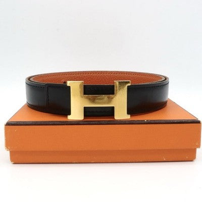 HERMES CONSTANCE REVERSIBLE H-BELT 70 BLACK ORANGE LEATHER WITH BOX
