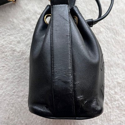 CHANEL COCO MARK CHAIN DRAWSTRING SHOULDER BAG BLACK LAMBSKIN USED