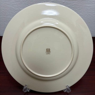 LENOX AUTUMN DINNER PLATES 27CM SET OF 6 IVORY BLUE GOLD TRIM USA MADE VINTAGE