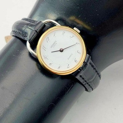 HERMES ARCEAU WOMEN'S QUARTZ WATCH WHITE DIAL GOLD & SILVER LUXURY