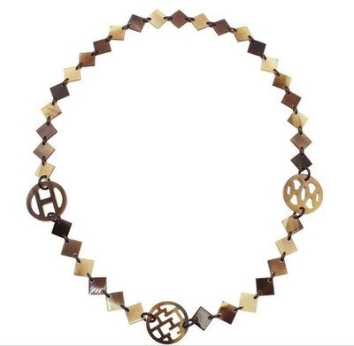 HERMES DIVA BUFFALO HORN LONG NECKLACE BROWN APPROX 78CM