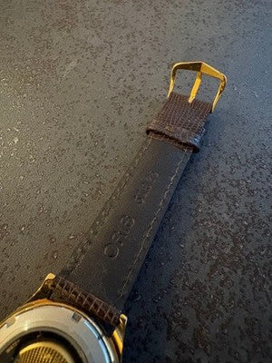 ORIS 7403 17 JEWELS AUTOMATIC MEN'S WATCH GOLD TONE 33MM LEATHER SWISS MADE BOX