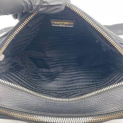 PRADA VITELLO DINO LEATHER SHOULDER NAVY GOLD HARDWARE