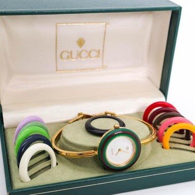 GUCCI CHANGE BEZEL 12 COLORS GOLD WOMEN'S WATCH L SIZE WORKING BEAUTIFUL