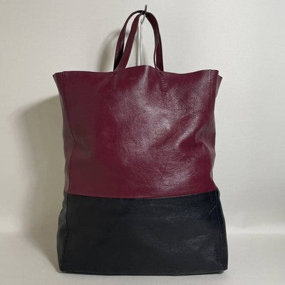 CELINE HORIZONTAL CABAS TOTE BAG LEATHER BORDEAUX BLACK BICOLOR