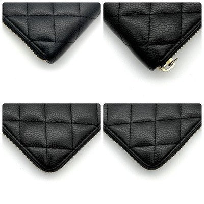 CHANEL CAVIAR SKIN MATELASSE ROUND ZIP LONG WALLET C195 GOLD HARDWARE