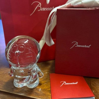 BACCARAT DORAEMON CRYSTAL FIGURINE CLEAR GLASS COLLECTIBLE FIGURE JAPAN USED