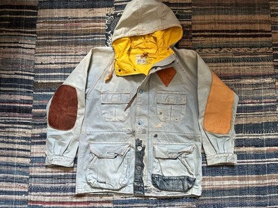 KAPITAL KOUNTRY MOUNTAIN PARKA JACKET LIGHT BLUE YELLOW HOOD LEATHER PATCH S