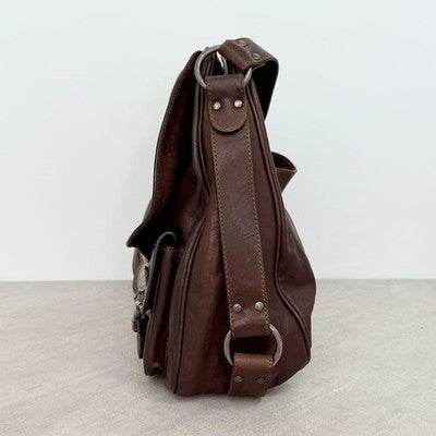 CHRISTIAN DIOR GAUCHO SADDLE BAG JOHN GALLIANO BROWN LEATHER AUTH GOOD