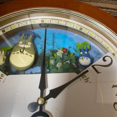 MY NEIGHBOR TOTORO MUSICAL MOTION WALL CLOCK - WORKING, WOOD TONE FRAME, STUDIO