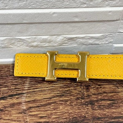 HERMES MINI CONSTANCE H-BUCKLE LEATHER BELT YELLOW GREEN 62-67CM WAIST