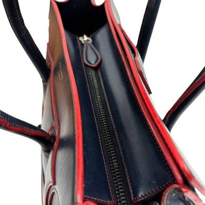 CELINE LUGGAGE MICRO SHOPPER TOTE BICOLOR LEATHER NAVY RED HANDBAG