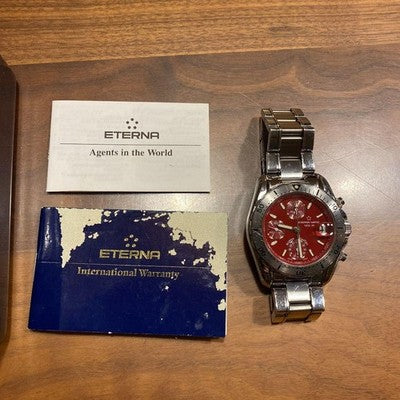 ETERNA MATIC 157841 SUPER KONTIKI VINTAGE AUTOMATIC WATCH SWISS MADE RED DIAL