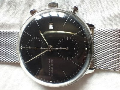 JUNGHANS MAX BILL CHRONOSCOPE PLASTIC WINDSHIELD MEN'S WRISTWATCH ROUND FACE